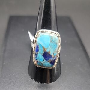 Pyrite Blue Apatite Turquoise Size 9 Sterling Silver Open Back Women's Ring 439